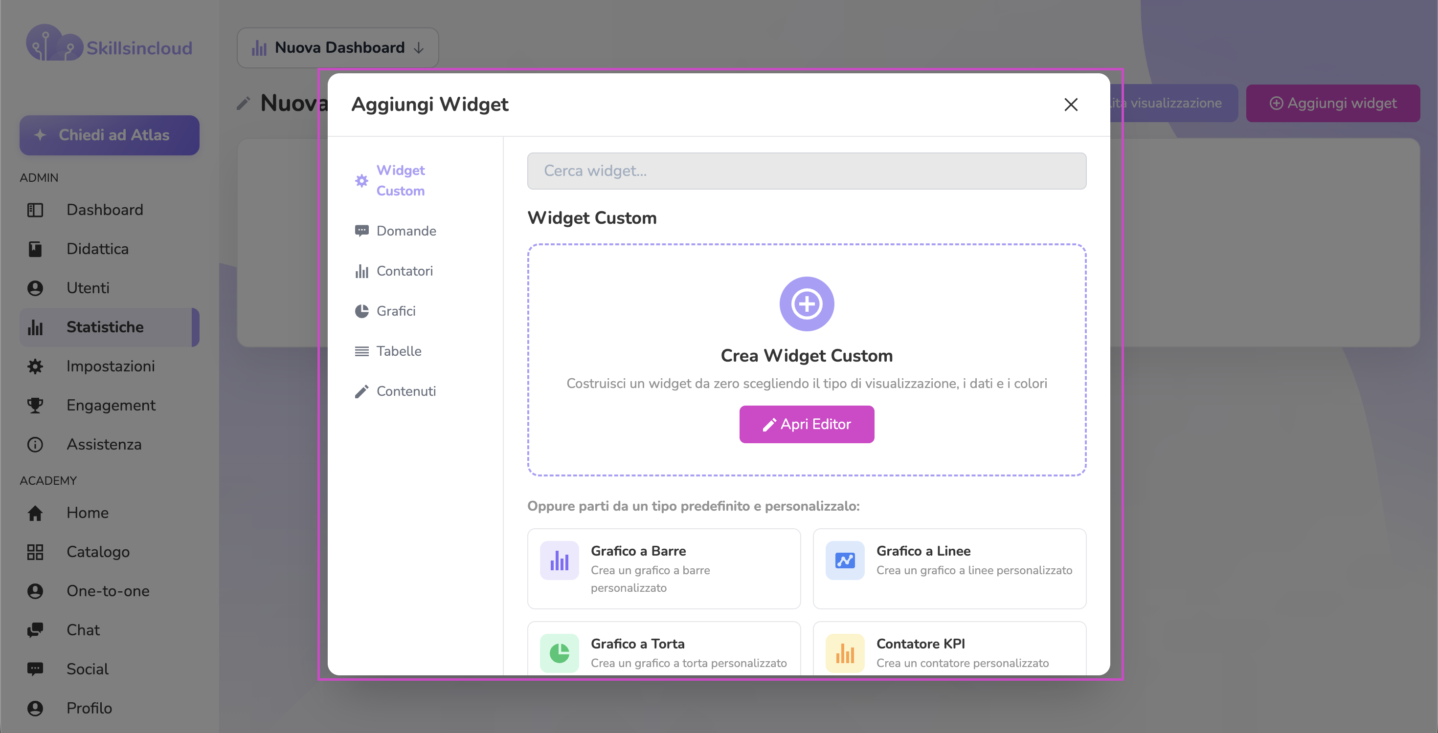 Selezione fonti dati Dashboard