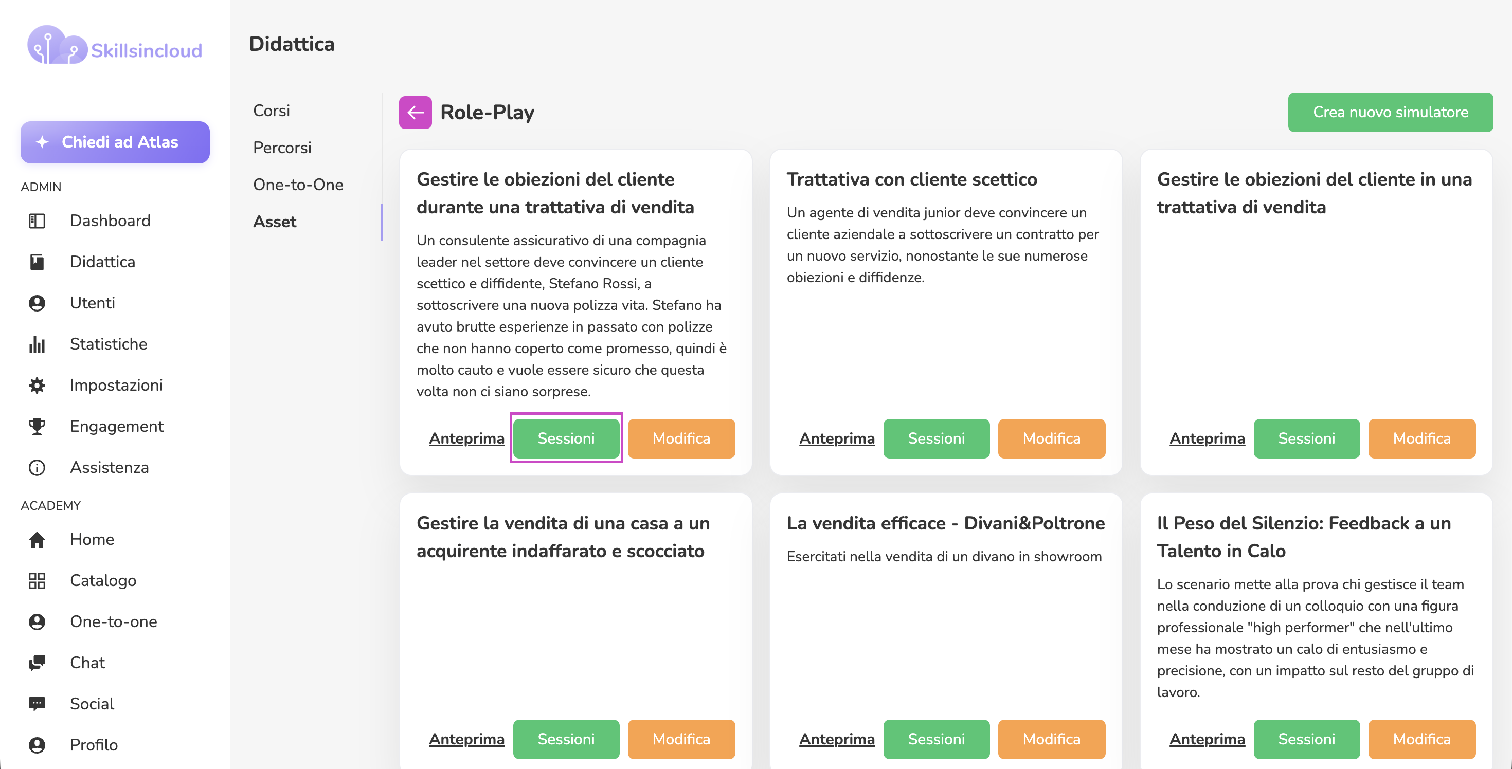 Elenco dei report delle sessioni Roleplay completate