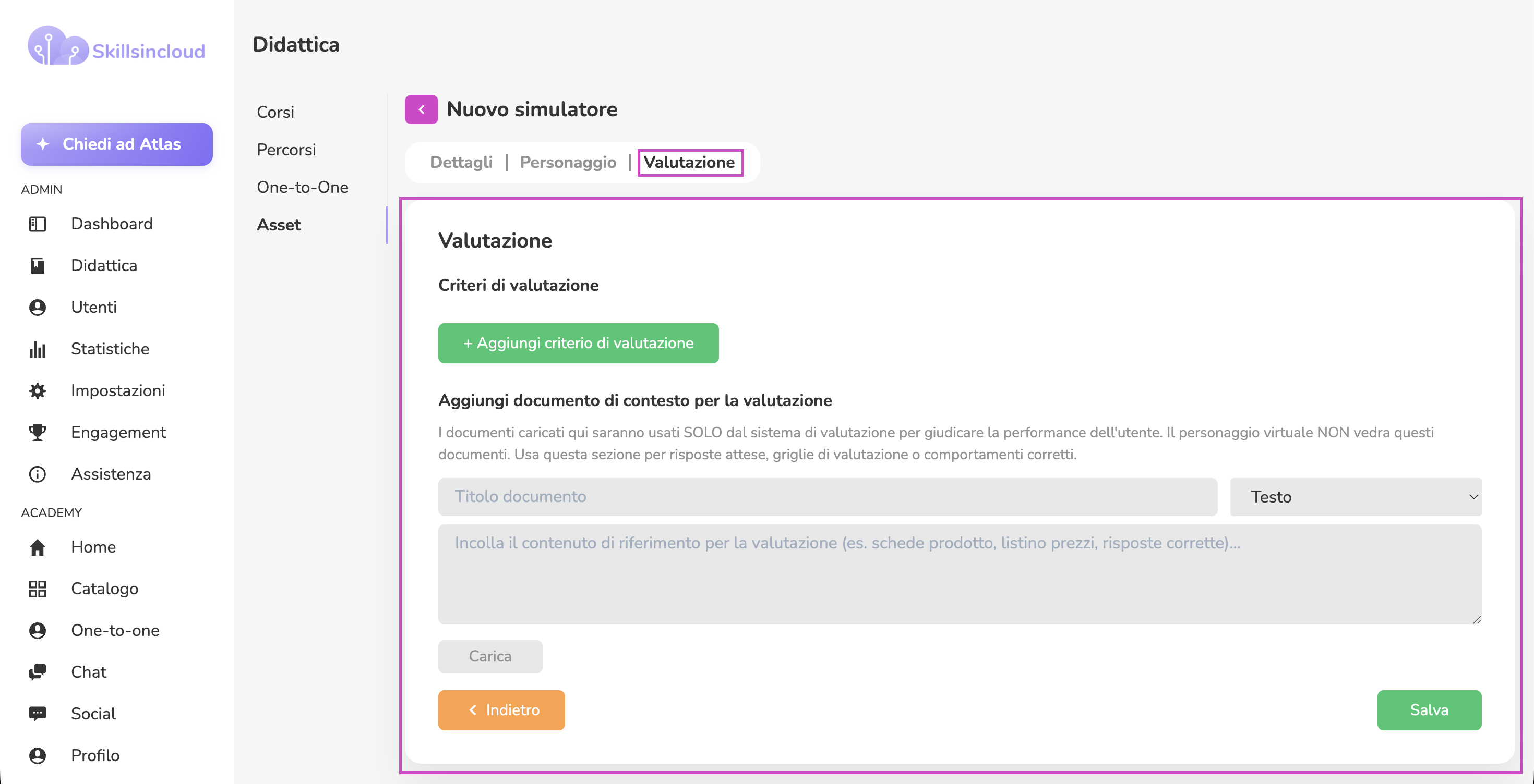 Impostazione dei criteri di valutazione del Roleplay