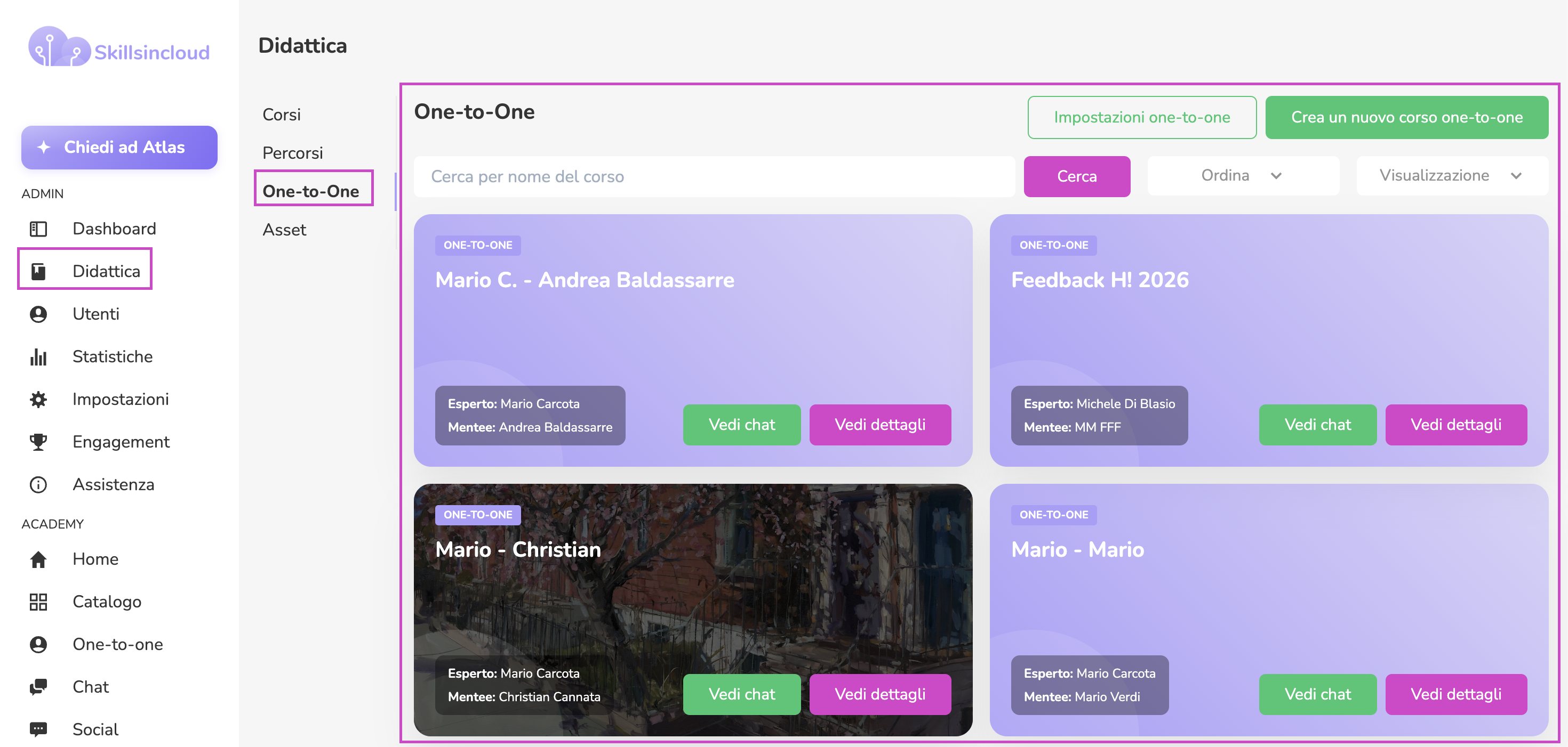 Monitoraggio admin delle relazioni One-to-One attive